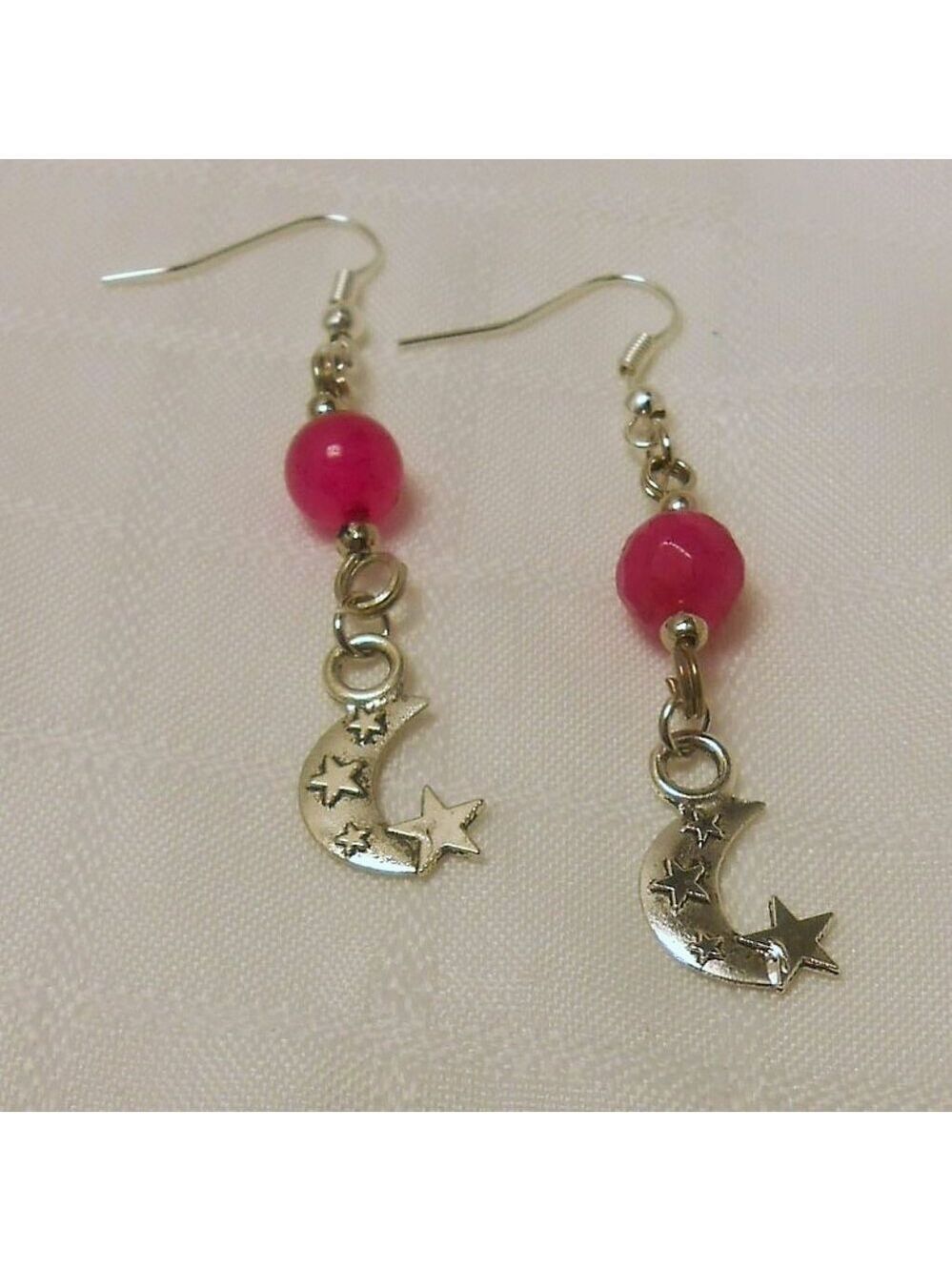 No 1771 Handmade earrings with Tibetan silver moons charms and polished stones